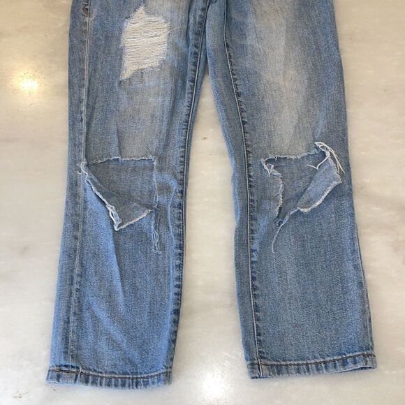 Avenue Rag Soft Blue Denim Straight Leg Loose Fit Destructed Jeans - Picture 9 of 12